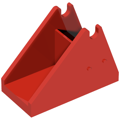 A red LEGO Ladder Holder 2 x 4 x 2 1/3, featuring two semi-circular pivots at the top and an internal divider.