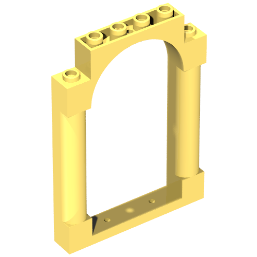 Yellow LEGO Door Frame 1x6x7 part, featuring an arched top with studs and notches, rounded pillars, and bottom anti-studs.