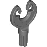 Dark gray LEGO Technic Axle 1L with Rotation Clip, featuring a U-shaped top with two distinct clip hooks.