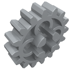 A single light gray LEGO Technic 16-tooth gear with an axle hole and open sides, viewed at an angle.