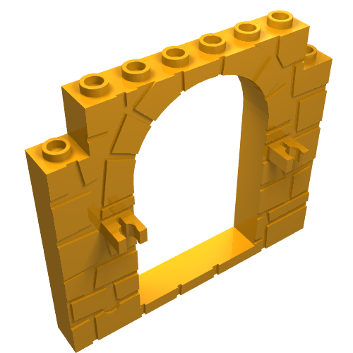 Gold LEGO 1x8x6 arched door frame with clips and stone profile, model 40242.
