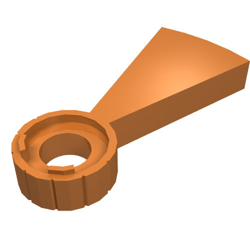 An orange LEGO 40243 Stairs Spiral Step piece, featuring a circular base with inner rings and a triangular arm.