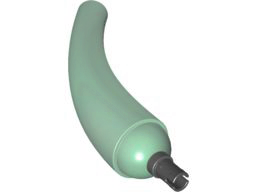 Sand green LEGO 40395c01 dinosaur tail or neck base section, curved with a black Technic pin connection.