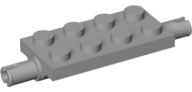 A gray LEGO 2x4 modified plate with Technic pins extending from each end.