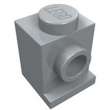 Light gray LEGO 4070 modified brick 1x1 with headlight, featuring a top stud and a side stud holder, on white background.