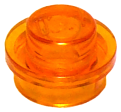 A single transparent orange LEGO 4073 Plate Round 1 x 1 with Solid Stud.