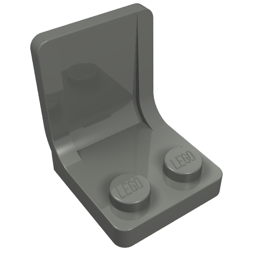 Dark grey LEGO 2x2 minifigure seat or chair utensil part 4079 with two studs and a curved backrest.