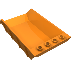Orange LEGO 4080 Vehicle Tipper Bed 4 x 6 part, angled view, showing interior and four studs on the front edge.