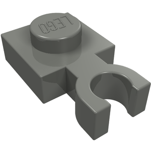 Gray LEGO 4085b Plate, Modified 1 x 1 with U Clip Thin (Vertical Grip) on a white background.