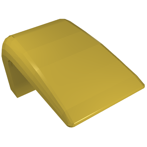 Yellow LEGO Fabuland Car Roof, Fixed Curve, part 4086, featuring rounded edges and an angled top surface.