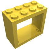 Yellow LEGO 4132 Window 2 x 4 x 3 with solid studs, a hollow rectangular frame seen from an angle.