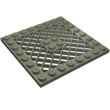 Light gray LEGO 4151 Modified Plate 8 x 8 with Grille, featuring studs around the border and a central gridded pattern.