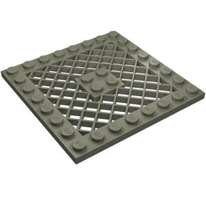 Light gray LEGO 4151 Modified Plate 8 x 8 with Grille, featuring studs around the border and a central gridded pattern.