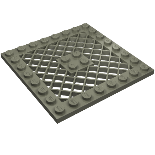 Light gray LEGO 4151 Modified Plate 8 x 8 with Grille, featuring studs around the border and a central gridded pattern.