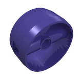 Dark purple LEGO Cylinder 4x4x1 2/3 with pin holes and center bar, showing internal structure and jagged teeth.