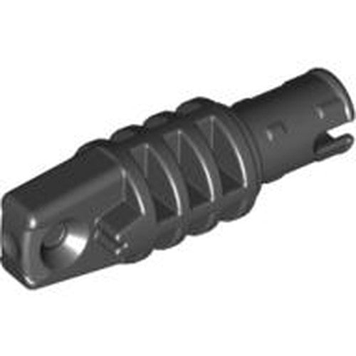 Dark gray LEGO Hinge Cylinder 1x3 locking with a pin, a round hole, and friction ridges on ends.