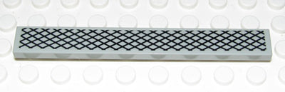 Light grey LEGO 1x8 tile with a black grate pattern on top, shown against a white studded background.