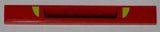 Red LEGO 1x8 tile with black air intake and two lime triangular shapes pattern.