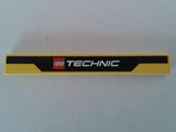 LEGO 1x8 yellow tile with black stripe and white LEGO Technic logo