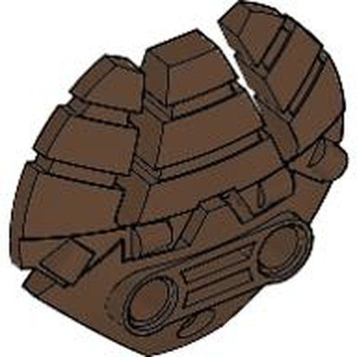 Brown LEGO Bionicle 5x5 shield weapon featuring layered segments and triple blasters, shown from an angled top-down view.