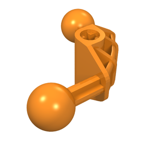 Orange LEGO Bionicle Ball Joint 4x4x2 90 degrees with two ball joints and an axle hole, part 41670.