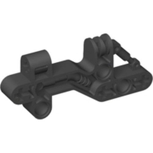 A dark grey LEGO Bionicle Bohrok Shoulder, Liftarm 1 x 3 x 7 piece, featuring pins, axles, and attachment points.