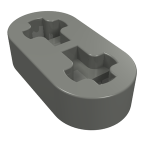 A dark gray LEGO Technic Liftarm Thin 1 x 2 - Axle Holes, a small, oval-shaped piece with two cross-shaped holes.