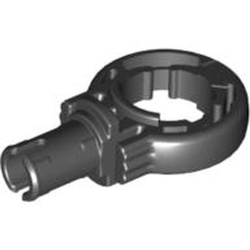 Dark gray LEGO Technic Rotation Joint Ball Loop with Pin with Friction, part 41680, on a white background.