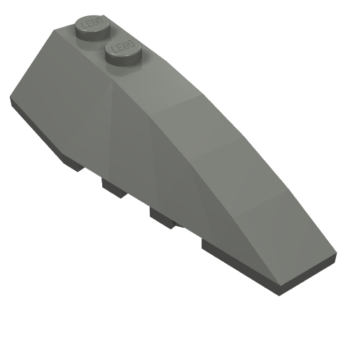 Dark gray LEGO Wedge Plate 6 x 2 Right, part number 41747, with studs on top at the wider end.