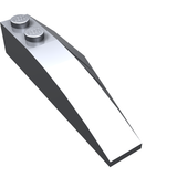 Silver LEGO 6x2 left wedge brick, featuring two studs on its wider top surface.