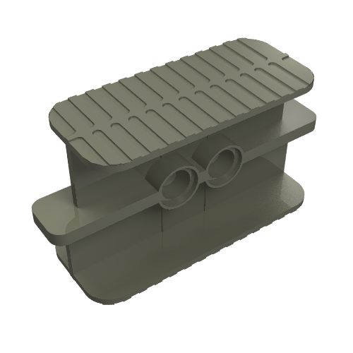 Grey LEGO Rubber Band / Belt Holder 2 x 6 x 2 1/3 brick with grooved top and two round connection holes.