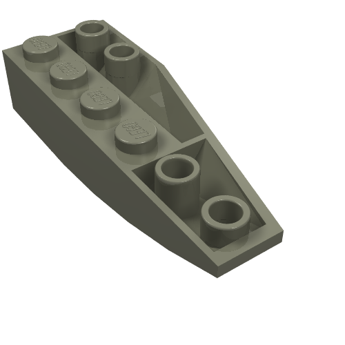 A grey LEGO 41765 Wedge 6 x 2 Inverted Left, showing studs on top and connection holes underneath, on a white background.