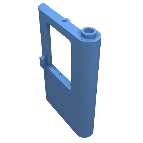 A blue LEGO 4182 Door 1 x 4 x 5 Train Right, Thin Support at Bottom, showing its rectangular opening and cylindrical side.