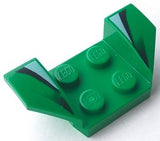 Green LEGO 2x4 mudguard with flared wings and 4 studs. Features black and light blue stripe fade pattern on wings.