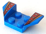 Blue LEGO 2x4 mudguard with flared wings. Wings have black, orange, red stripes and silver stars pattern.