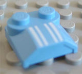 Light blue LEGO Slope, Curved 2 x 2 x 2/3 with 2 Studs and Curved Sides, Lip End and four white lines pattern.