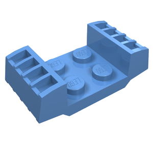 Light blue LEGO 2x2 modified plate with four top studs and ribbed vents on two sides.