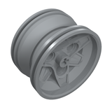 LEGO Technic Wheel 43.2mm D. x 26mm Racing Small (41896), grey, with 3 pin holes and cross axle hole.