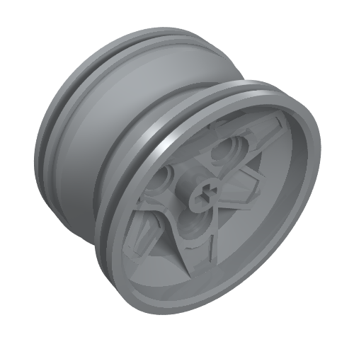 LEGO Technic Wheel 43.2mm D. x 26mm Racing Small (41896), grey, with 3 pin holes and cross axle hole.