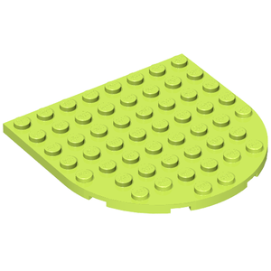 Lime green LEGO 8x8 plate with one rounded end and a right-angled corner, featuring studs on top.