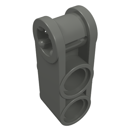 Dark gray LEGO Technic Axle and Pin Connector Perpendicular 3L with 2 Pin Holes, rendered against white background.