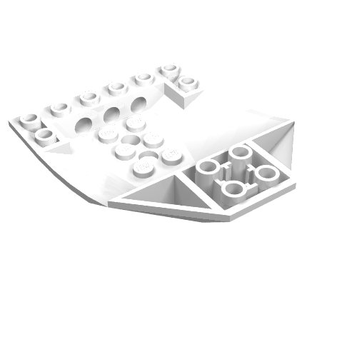 White LEGO 42021 Cockpit 8 x 6 x 2 Curved piece with studs on top and pin connection holes on the side.