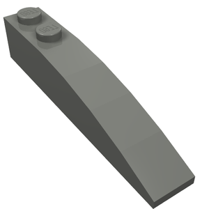 Grey LEGO 42022 Slope, Curved 6 x 1 brick, featuring two studs at its elevated end, presented on a white background.