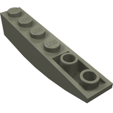 Dark grey LEGO Slope, Curved 6 x 1 Inverted brick with four studs and two visible anti-stud tubes.