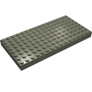 Grey LEGO 8x16 brick (part 4204) with studs on top, shown from an elevated angle on a white background.