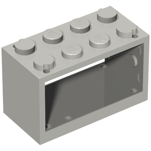 Light gray LEGO 2x4 brick, 2 units high, with 8 studs on top and an open bottom for holding a string reel.