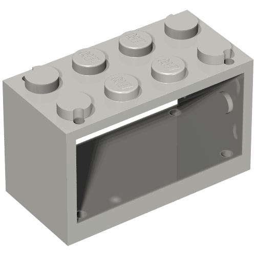 Light gray LEGO 2x4 brick, 2 units high, with 8 studs on top and an open bottom for holding a string reel.