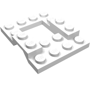 White LEGO 4211 vehicle base plate, 4x5, with an L-shaped cutout and studs on top.