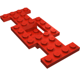 Red LEGO 4x10 vehicle baseplate with a 2x2 recessed center, part number 4212b.