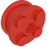 Red LEGO 4259 Wheel FreeStyle with Pin Hole, featuring four studs with 'LEGO' logo and a central pin hole.